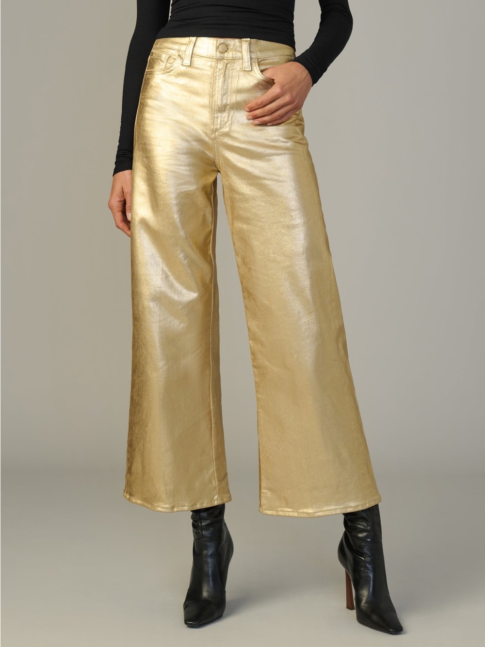 Joes Jeans The Mia High Rise Wide Leg Ankle Crop Gold Foil Metallic Denim 26